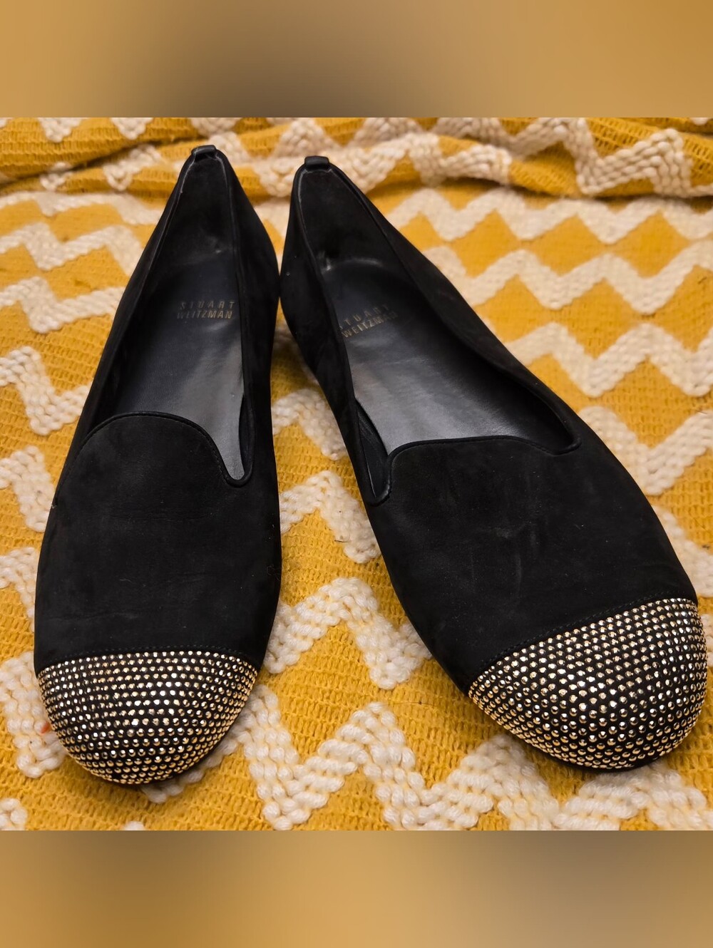 Stuart Weitzman Lingo Studded Black Suede Loafer Flats Size 8M Flawed